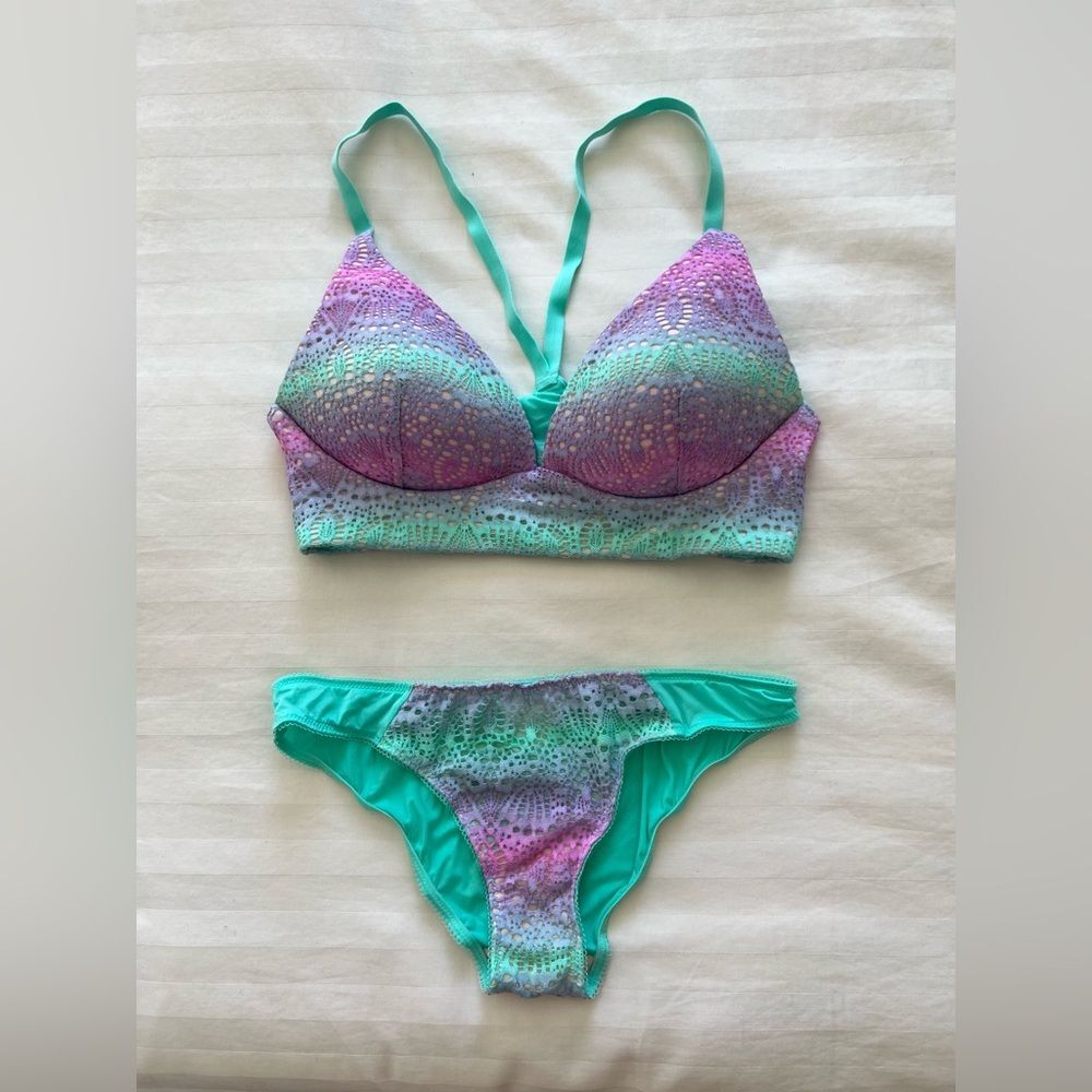 Victoria’s Secret Aqua/Mermaid Crochet Bra and Panties Matching Set